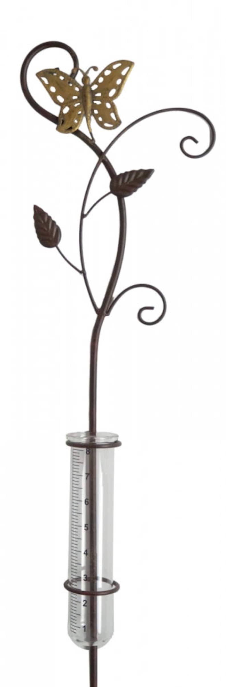 Pluviomètre décoratif en métal avec cylindre en verre gradué, pour jardin, fleurs et pelouse