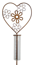 Pluviomètre avec Support Cœur en Métal Rouillé, Jauge de Pluie 10-120 l/m² pour Jardin