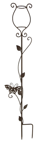 Pluviomètre décoratif Papillon en métal brun avec verre de mesure, hauteur 95 cm