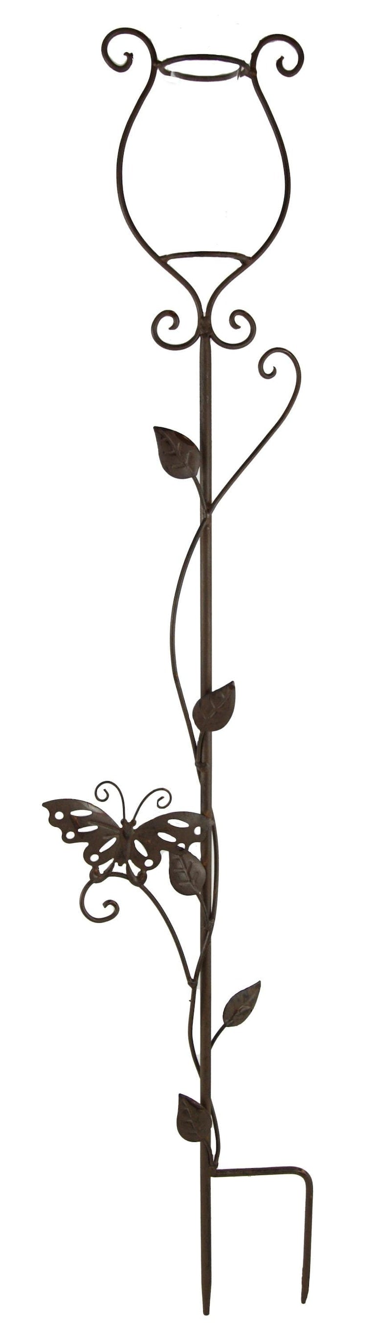 Pluviomètre décoratif Papillon en métal brun avec verre de mesure, hauteur 95 cm