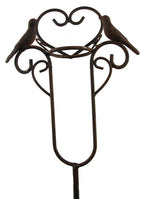 Pluviomètre de Jardin avec Oiseaux et Cœur, Métal Laqué Brun, 114 cm