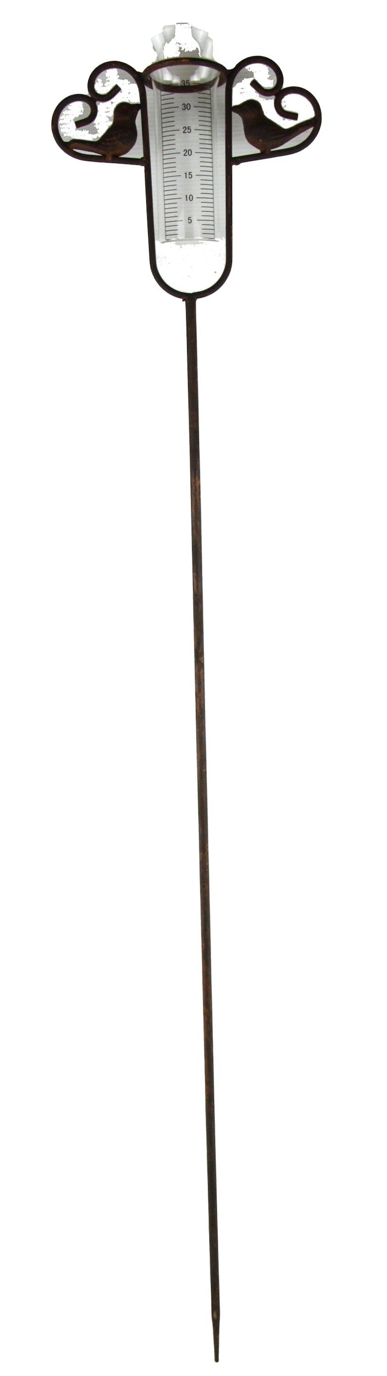Pluviomètre en métal avec cœur et oiseau, Brun, 110 cm
