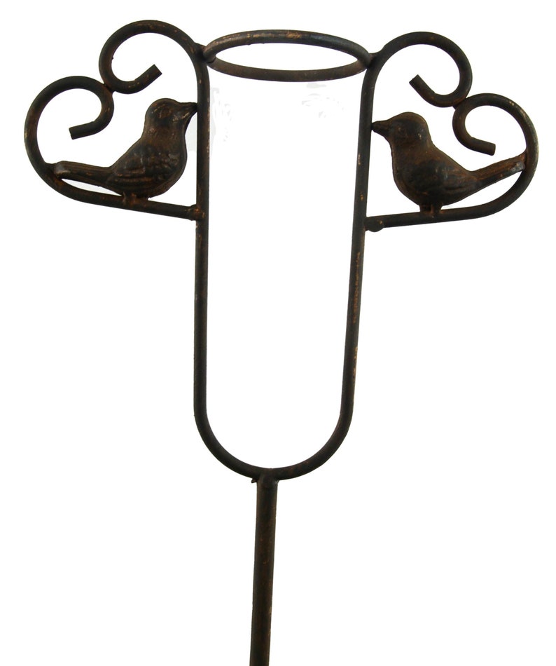 Pluviomètre en métal avec cœur et oiseau, Brun, 110 cm