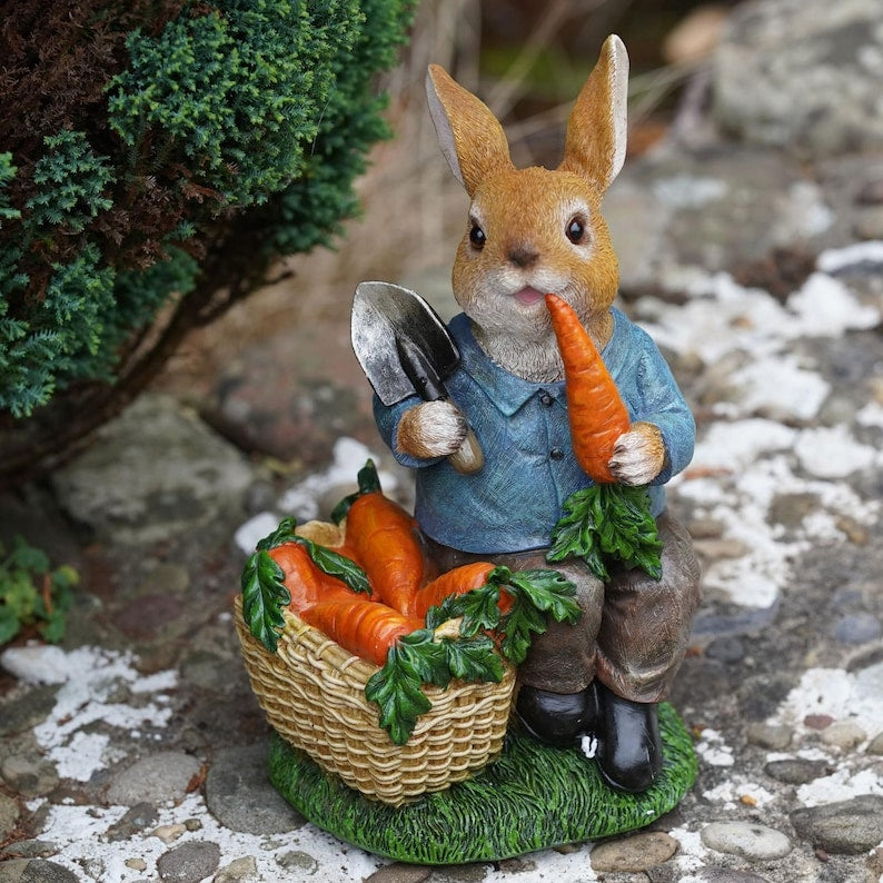 Hungry Bunny Sculpture en résine, Lapin Pierre Statue pour Jardin, Décoration Extérieure, 26 cm