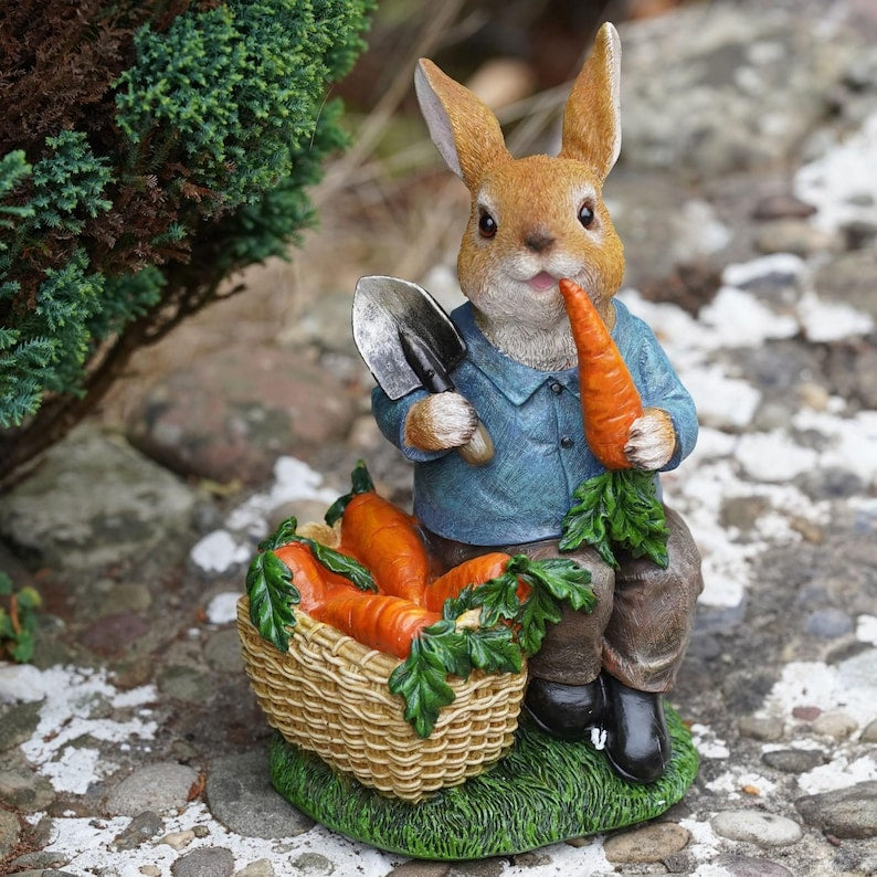 Hungry Bunny Sculpture en résine, Lapin Pierre Statue pour Jardin, Décoration Extérieure, 26 cm
