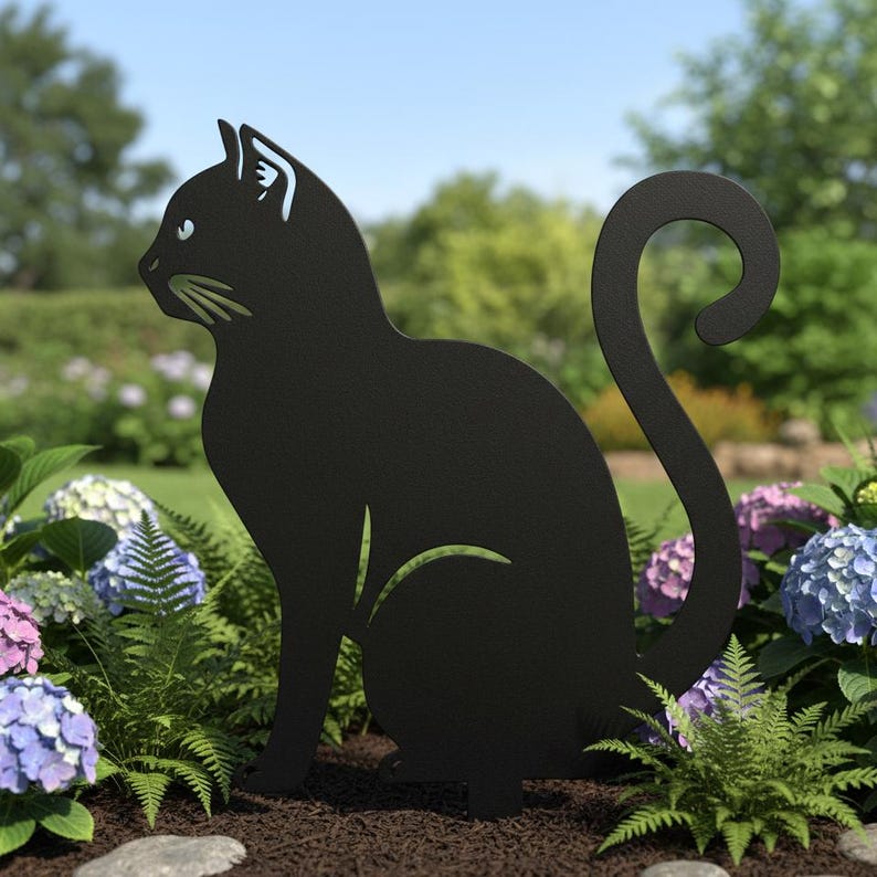 Chat Métal Piquet Jardin Décoration, Tuteur en Métal pour Plantes, Art Déco Extérieur Rustique