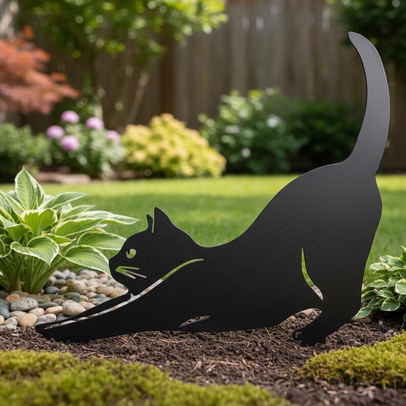 Chat Métal Piquet Jardin Décoration, Tuteur en Métal pour Plantes, Art Déco Extérieur Rustique