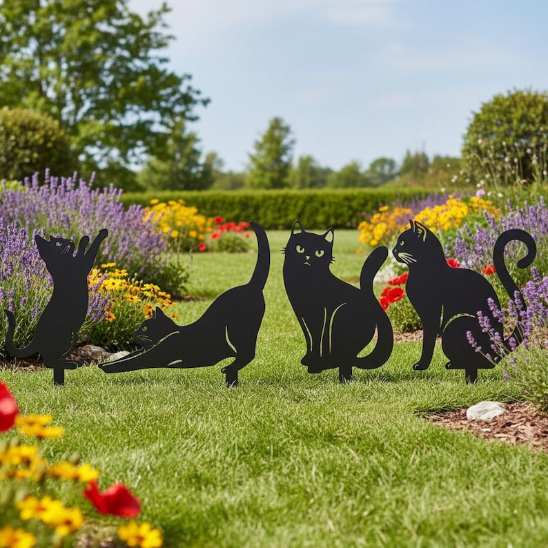 Chat Métal Piquet Jardin Décoration, Tuteur en Métal pour Plantes, Art Déco Extérieur Rustique