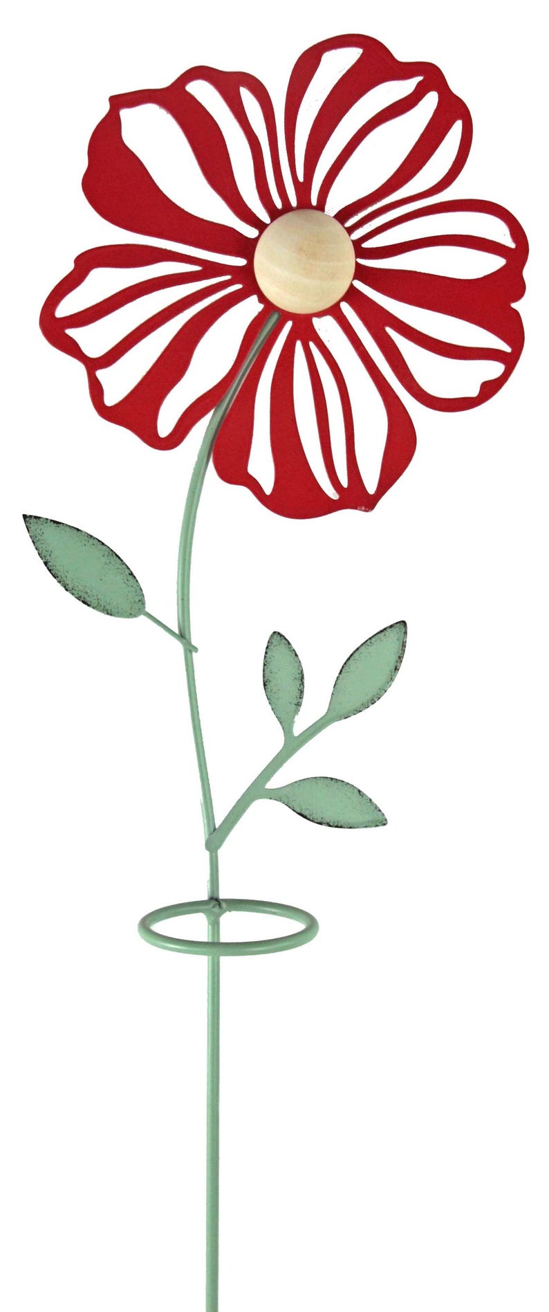 Pluviomètre décoratif Fleur rouge en métal et verre, 80 cm, avec échelle graduée