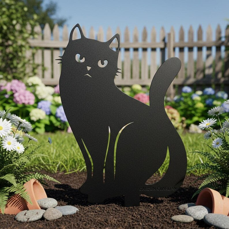 Chat Métal Piquet Jardin Décoration, Tuteur en Métal pour Plantes, Art Déco Extérieur Rustique