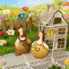 Duo Poule et Coq en Résine Peints à la Main, Figurines de Ferme pour Décoration de Cuisine, 9 cm