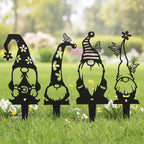 Lot de 4 piquets de jardin en métal avec motif de nain et papillon, décoration extérieure résistante aux intempéries, 25-70 cm