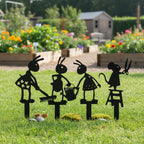 Lot de 4 piquets de jardin en métal Fourmi et Souris, Décoration Extérieur, Résistant aux Intempéries