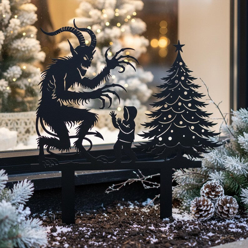 Pieu de jardin Krampus en métal, décoration d'arbre de Noël sombre, art de jardin pour adulte