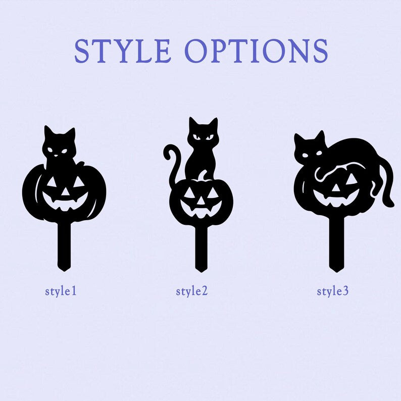 Pieu de jardin Halloween chat et citrouille en métal, décoration extérieure silhouette, 25-70 cm