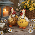 Duo Poule et Coq en Résine Peints à la Main, Figurines de Ferme pour Décoration de Cuisine, 9 cm