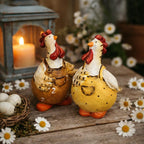 Duo Poule et Coq en Résine Peints à la Main, Figurines de Ferme pour Décoration de Cuisine, 9 cm