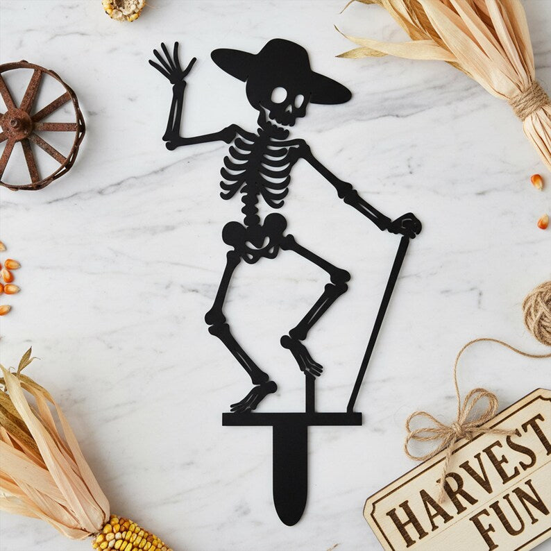 Piquet de jardin squelette dansant en métal, décoration extérieure Halloween, 10 tailles de 25 à 70 cm, finition résistante aux intempéries