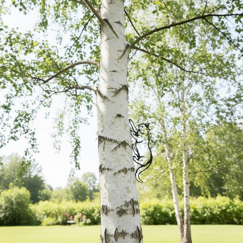 Chat Grimpant en Métal Décoration de Jardin pour Arbre et Clôture, Silhouette de Chat, Art de Clôture Extérieur pour Amoureux des Chats