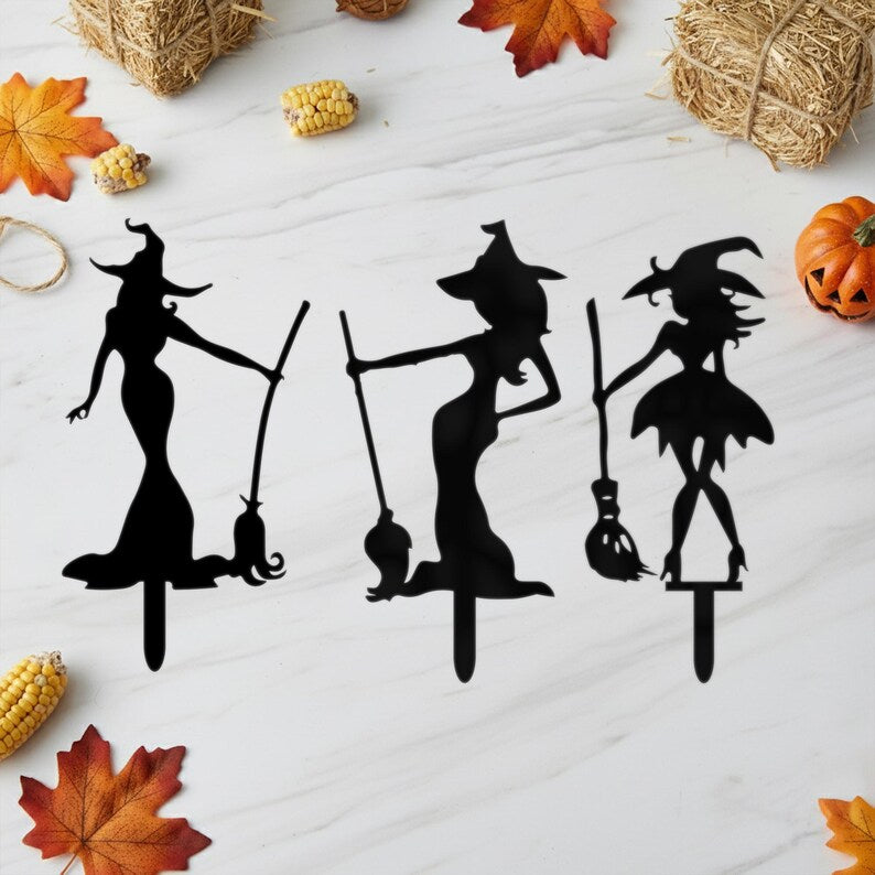 Silhouette de Sorcière Piquet de Jardin Résistant aux Intempéries avec Balai Décoration Halloween Extérieure
