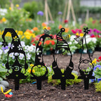 Lot de 4 piquets de jardin en métal avec motif de nain et papillon, décoration extérieure résistante aux intempéries, 25-70 cm