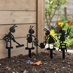 Lot de 4 piquets de jardin en métal Fourmi et Souris, Décoration Extérieur, Résistant aux Intempéries