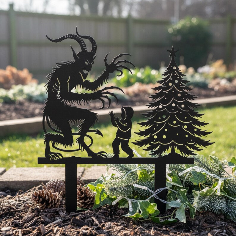 Pieu de jardin Krampus en métal, décoration d'arbre de Noël sombre, art de jardin pour adulte