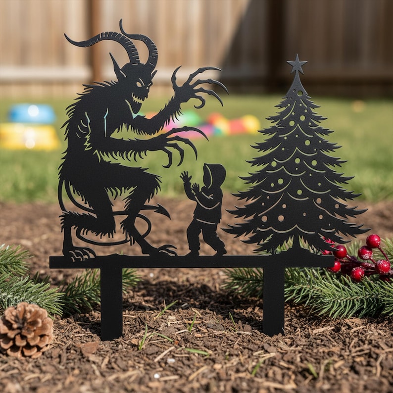 Pieu de jardin Krampus en métal, décoration d'arbre de Noël sombre, art de jardin pour adulte