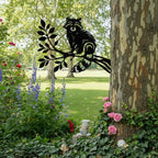 Raton laveur en métal sur branche, décoration de jardin, silhouette d'arbre pour tronc et clôture