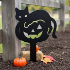 Pieu de jardin Halloween chat et citrouille en métal, décoration extérieure silhouette, 25-70 cm
