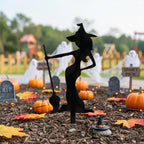 Silhouette de Sorcière Piquet de Jardin Résistant aux Intempéries avec Balai Décoration Halloween Extérieure