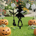 Silhouette de Sorcière Piquet de Jardin Résistant aux Intempéries avec Balai Décoration Halloween Extérieure