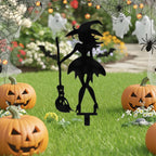 Silhouette de Sorcière Piquet de Jardin Résistant aux Intempéries avec Balai Décoration Halloween Extérieure