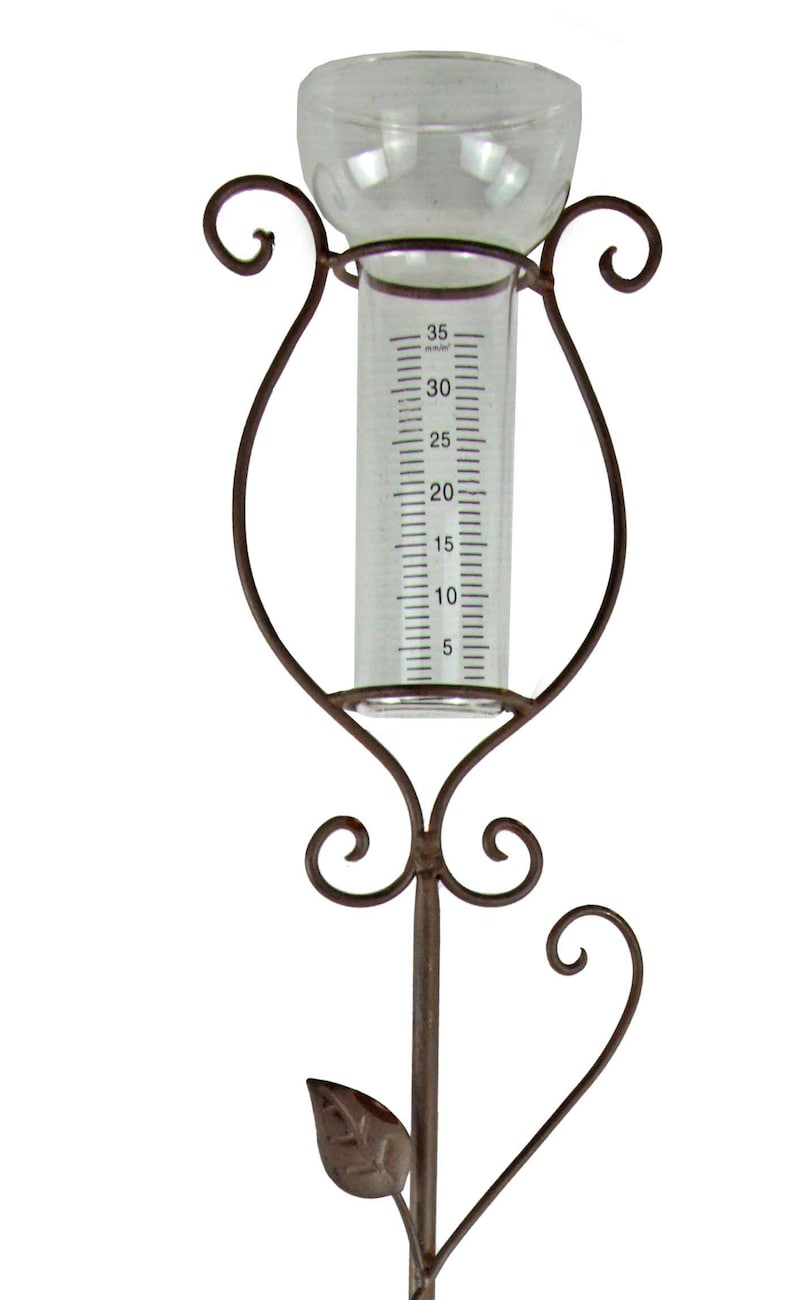Pluviomètre décoratif Papillon en métal brun avec verre de mesure, hauteur 95 cm