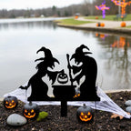 Pieu extérieur Halloween avec deux sorcières et chaudron, décoration de jardin en métal, silhouettes de sorcières, 25-70 cm