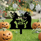 Pieu extérieur Halloween avec deux sorcières et chaudron, décoration de jardin en métal, silhouettes de sorcières, 25-70 cm
