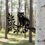Raton laveur en métal sur branche, décoration de jardin, silhouette d'arbre pour tronc et clôture