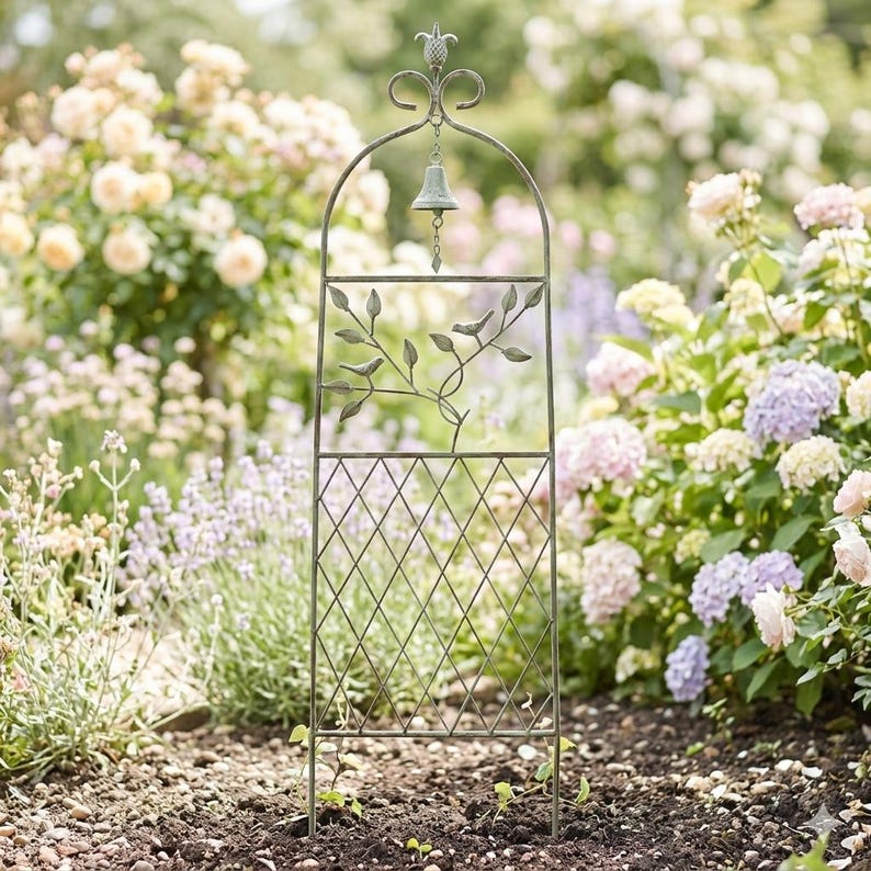 Treillis Florence avec Arche et Cloche – Métal Thermo-laqué Vert Antique pour Jardin, Terrasse et Mur – 38 x 120 cm