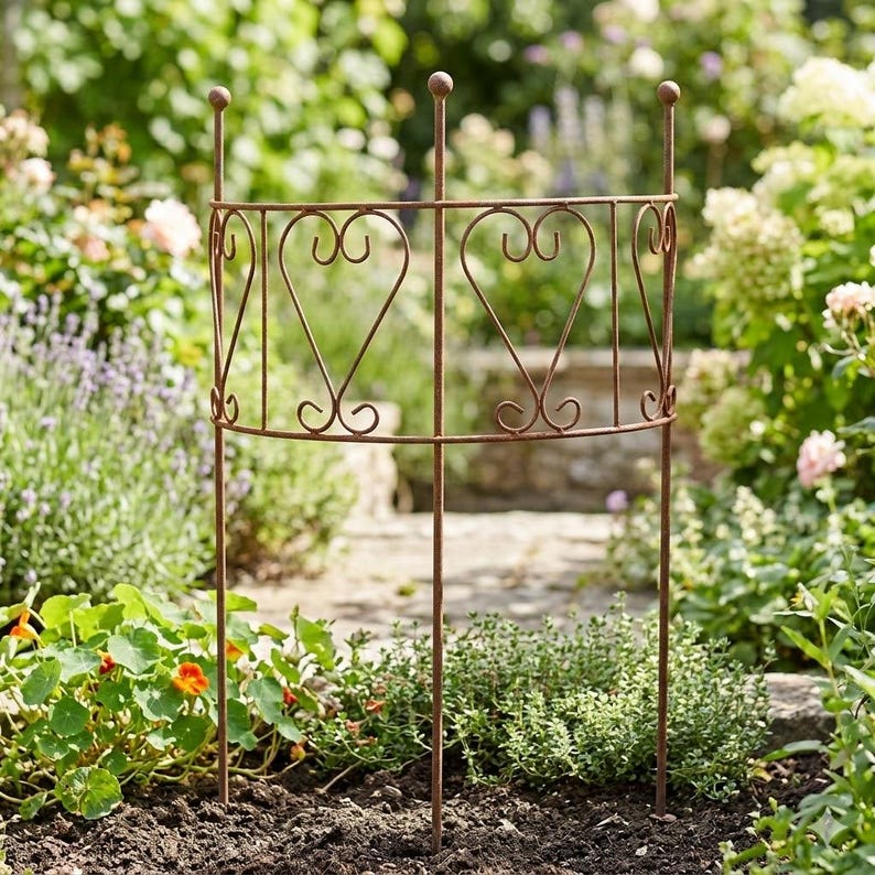 Treillis Métal Rouille en Forme de Coeur pour Plantes Grimpantes, Jardin, Balcon (72 cm)