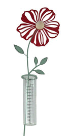Pluviomètre décoratif Fleur rouge en métal et verre, 80 cm, avec échelle graduée