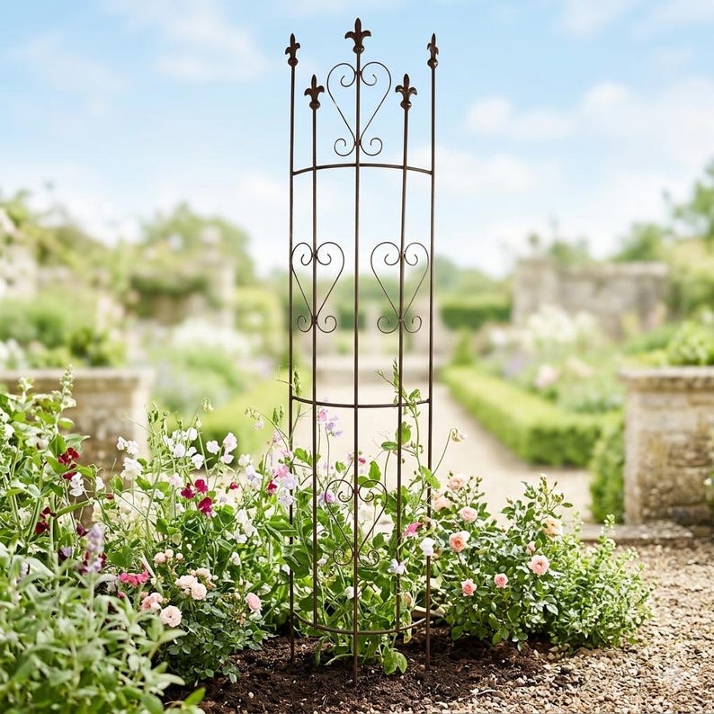 Treillis semi-circulaire en métal, marron, 147 cm, pour plantes grimpantes et rosiers