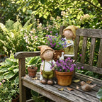 Sculpture de jardin champêtre en résine, pot de fleurs décoratif pour cour et terrasse, 38 x 38 x 21 cm