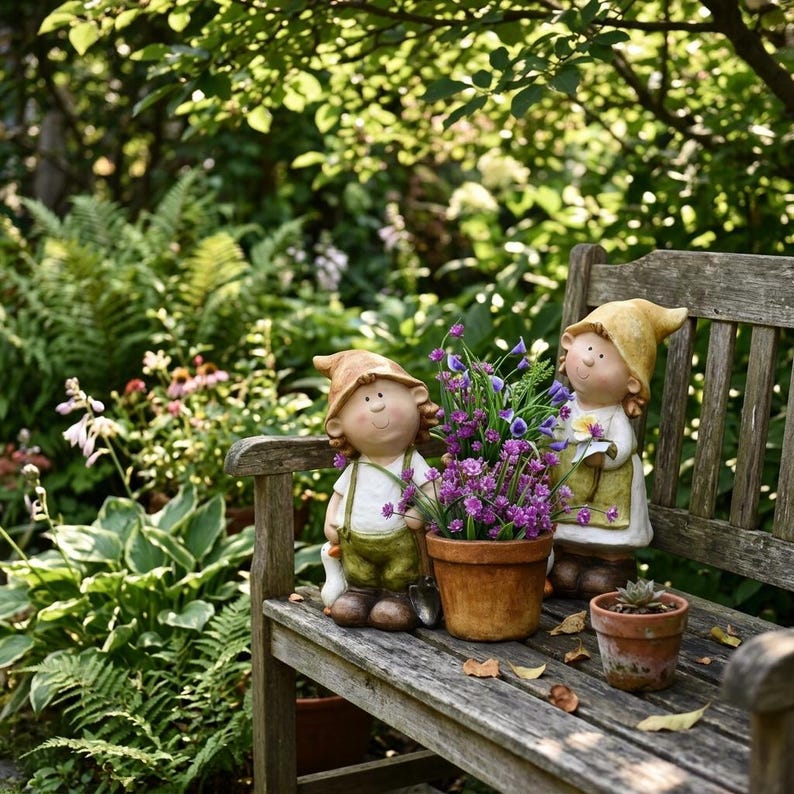 Sculpture de jardin champêtre en résine, pot de fleurs décoratif pour cour et terrasse, 38 x 38 x 21 cm
