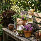 Sculpture de jardin champêtre en résine, pot de fleurs décoratif pour cour et terrasse, 38 x 38 x 21 cm