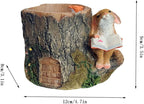 Pot de jardin féerique miniature en résine avec lapin lisant près d’une souche d’arbre, 5 x 3,5 x 3,8 po