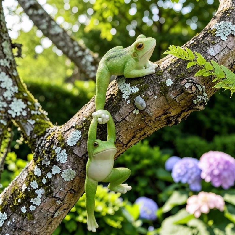 Figurines de grenouilles suspendues en résine pour jardin extérieur, lot de 2 décorations d'arbre fantaisistes
