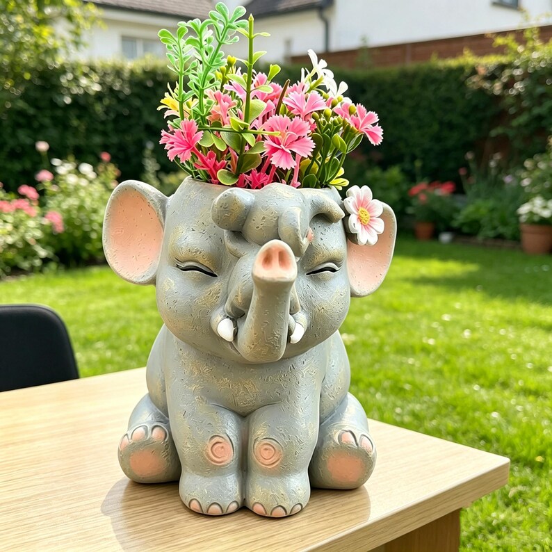 Jardinière en résine éléphant pour plantes succulentes, fines herbes et petites plantes, décoration d'intérieur et d'extérieur