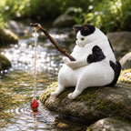 Figurine Chat Pêcheur en Résine, Ornement pour Aquarium et Terrarium, Décoration Kawaii pour Bureau et Jardin de Fées, Cadeau pour Amoureux des Chats, 5 cm