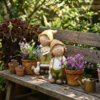Sculpture de jardin champêtre en résine, pot de fleurs décoratif pour cour et terrasse, 38 x 38 x 21 cm