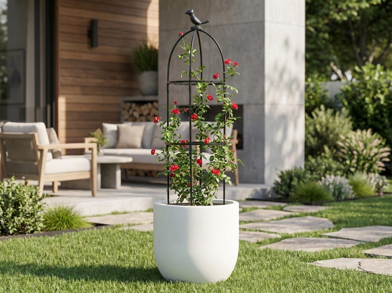Cage de support en treillis pour plantes grimpantes, intérieur/extérieur, plastique et fibre de verre, 1 pièce